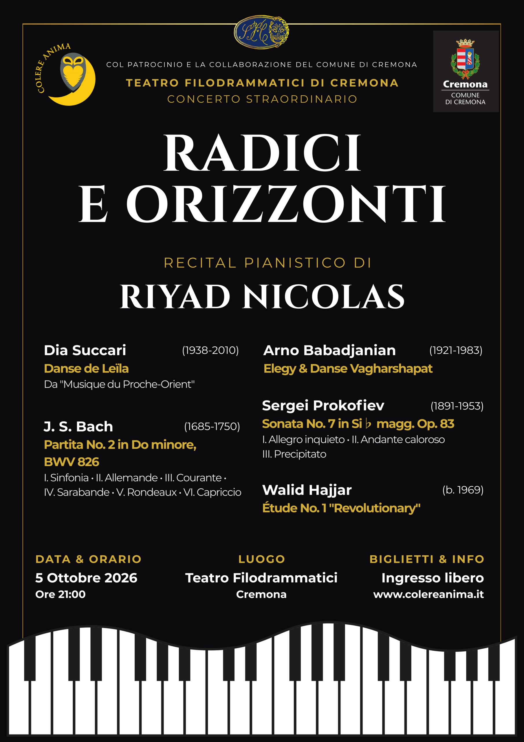 ocandina del concerto di Riyad Nicolas al Teatro Filodrammatici di Cremona