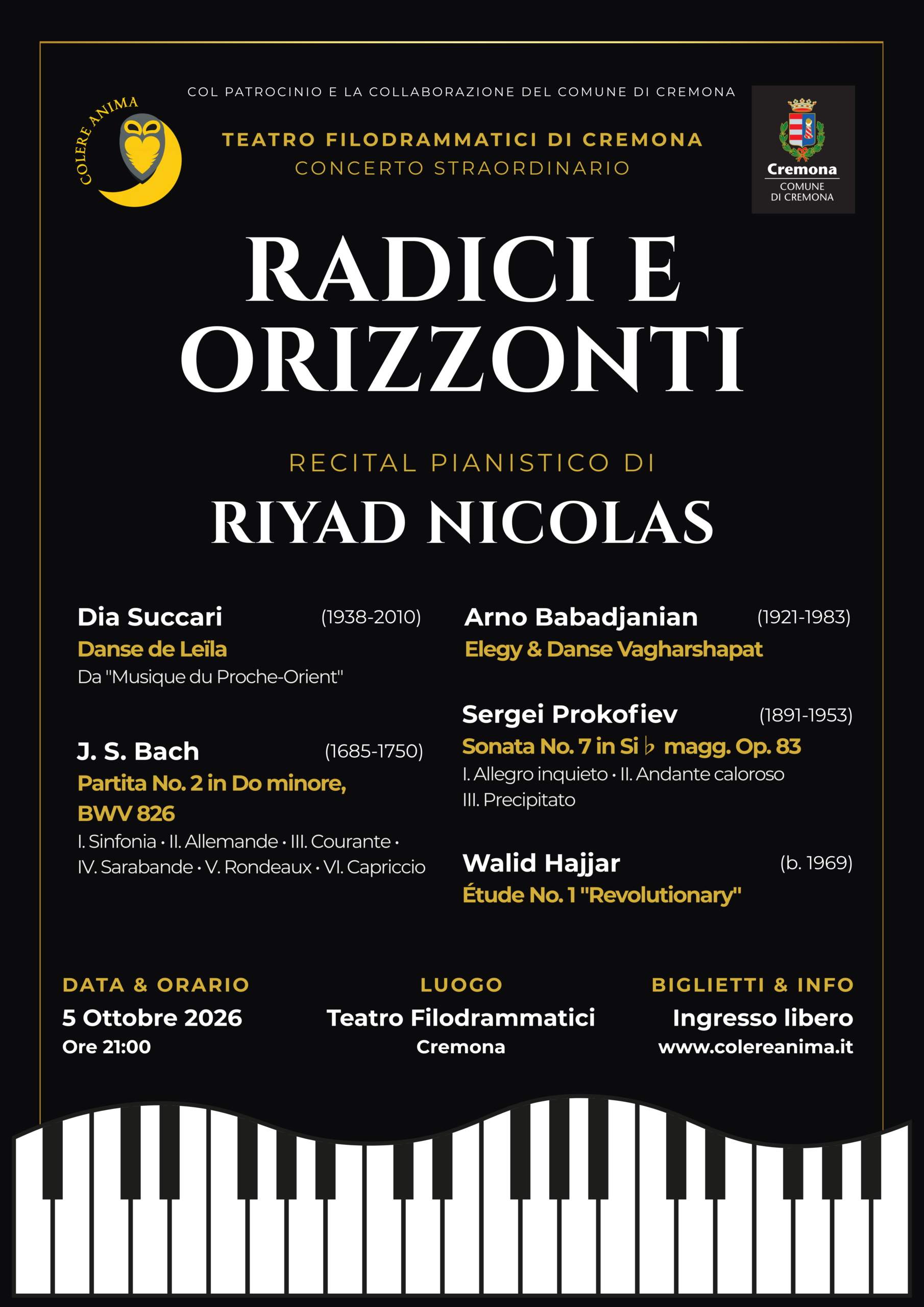 Locandina del concerto di Riyad Nicolas al Teatro Filodrammatici di Cremona